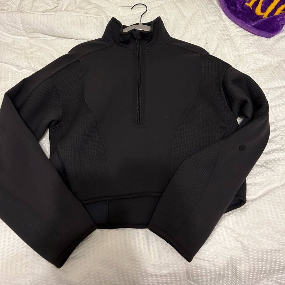 Mixed Fabric Half-Zip Pullover